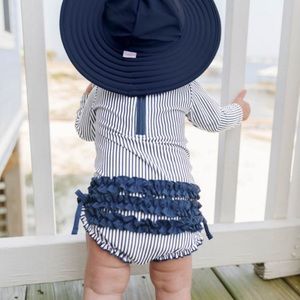 Ruffle Butts Navy Stripe One Piece Rash Guard